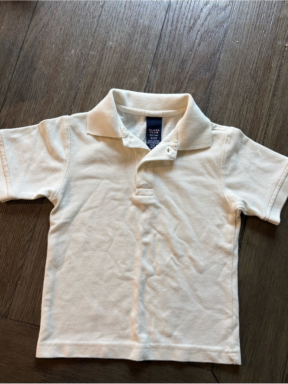 Class Club Toddler Boys Off White Cream Short Sleeve Uniform Polo Shirt Size 3T